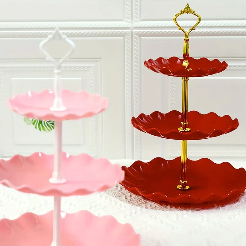 1 Stück, eleganter 3-stöckiger Cupcake-Ständer für Teepartys, Hochzeiten und mehr – gerüschtes oder Spitzen-Design – perfekt zum Dekorieren und Servieren von Desserts – Tisch- und Küchenzubehör