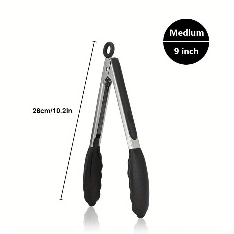 1 Stück Zange zum Kochen, Küchenzange mit Silikonspitzen, hochhitzebeständige Feststellzange, strapazierfähig, tolle Griffe, 7, 9, 30.48 cm, schwarz