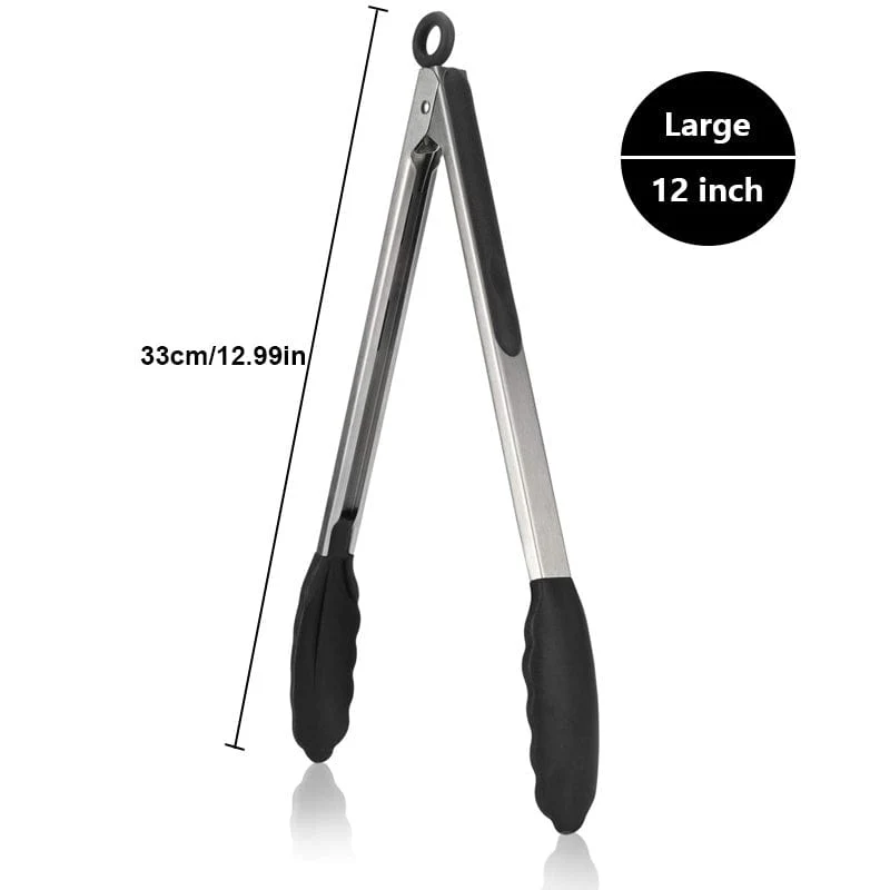 1 Stück Zange zum Kochen, Küchenzange mit Silikonspitzen, hochhitzebeständige Feststellzange, strapazierfähig, tolle Griffe, 7, 9, 30.48 cm, schwarz