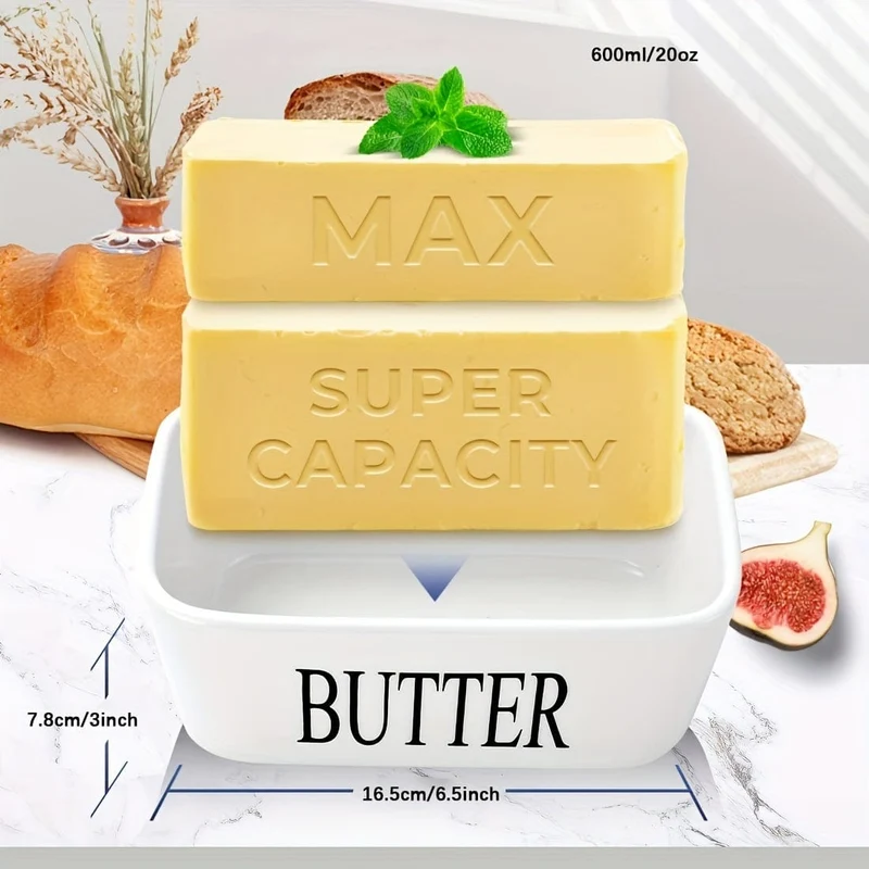 1 Set Butterdose aus Keramik mit Bambusdeckel und Messer, großer Butterbehälter für die Theke, luftdichter Butterhalter mit Deckel für die Küche