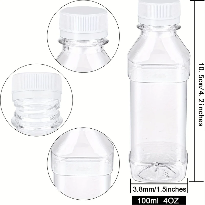 2 Stück, Kunststoff-Saftflaschen, 100 ml/3.52 Unzen dünne, wiederverwendbare Kunststoff-Wasserbecher, tragbare Trinkbecher, Reagenzflaschen, Laborprobenflasche, Reisetrinkgeschirr