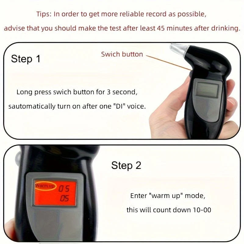 1 Stück digitaler professioneller Atemalkoholtester, hochpräziser Atemalkoholdetektor zur Messung der Atemfrequenz beim Autofahren (Batterie nicht im Lieferumfang enthalten)