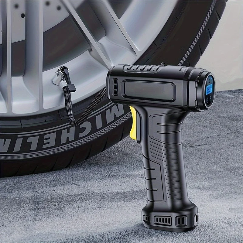 120 W tragbarer Auto-Luftkompressor, Auto-Luftpumpe, pumpen Sie Ihre Reifen ganz einfach auf, kabellose und kabelgebundene Fahrzeug-Handpumpe mit LED-Licht