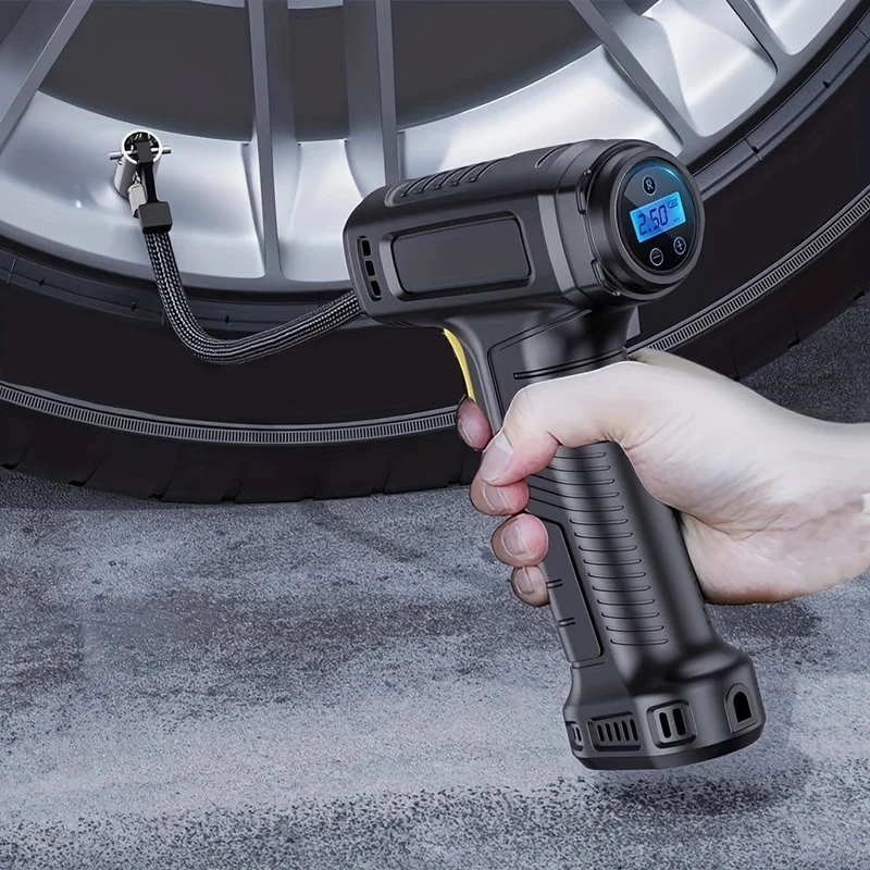 120 W tragbarer Auto-Luftkompressor, Auto-Luftpumpe, pumpen Sie Ihre Reifen ganz einfach auf, kabellose und kabelgebundene Fahrzeug-Handpumpe mit LED-Licht