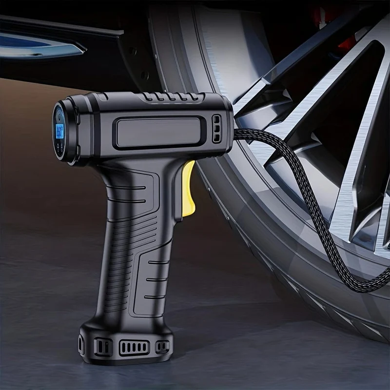 120 W tragbarer Auto-Luftkompressor, Auto-Luftpumpe, pumpen Sie Ihre Reifen ganz einfach auf, kabellose und kabelgebundene Fahrzeug-Handpumpe mit LED-Licht