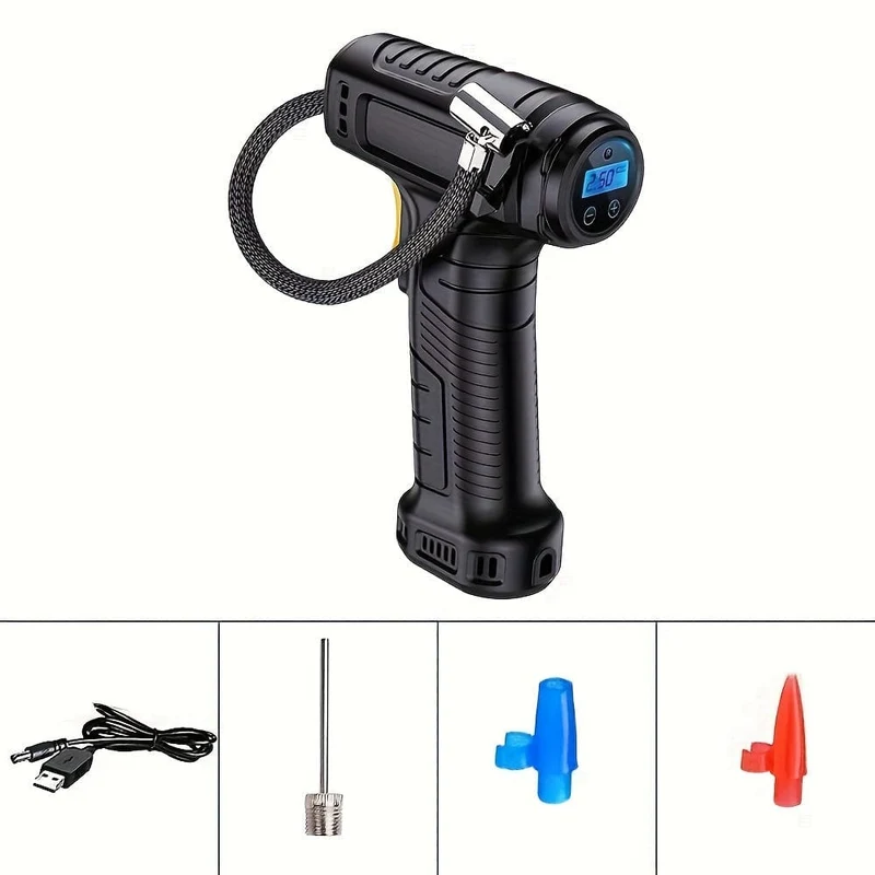120 W tragbarer Auto-Luftkompressor, Auto-Luftpumpe, pumpen Sie Ihre Reifen ganz einfach auf, kabellose und kabelgebundene Fahrzeug-Handpumpe mit LED-Licht