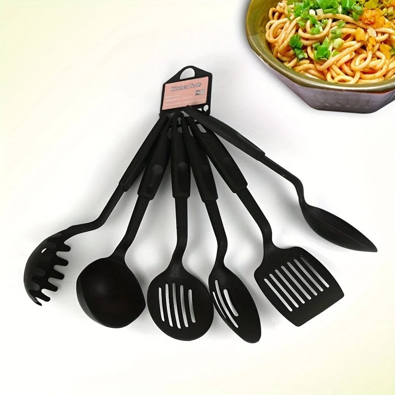 6-teiliges Küchenutensilien-Set, bestehend aus Schöpfkelle, Löffel, Schaumlöffel, Pfannenwender, Schlitzwender, Spaghettiheber, PC-Kunststoff-Küchengeschirr-Set, Küchenhelfer, Küchenzubehör, Haushaltsküchenartikel