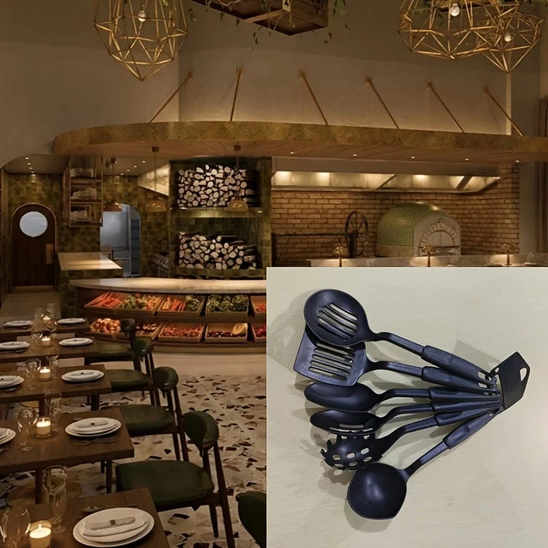 6-teiliges Küchenutensilien-Set, bestehend aus Schöpfkelle, Löffel, Schaumlöffel, Pfannenwender, Schlitzwender, Spaghettiheber, PC-Kunststoff-Küchengeschirr-Set, Küchenhelfer, Küchenzubehör, Haushaltsküchenartikel