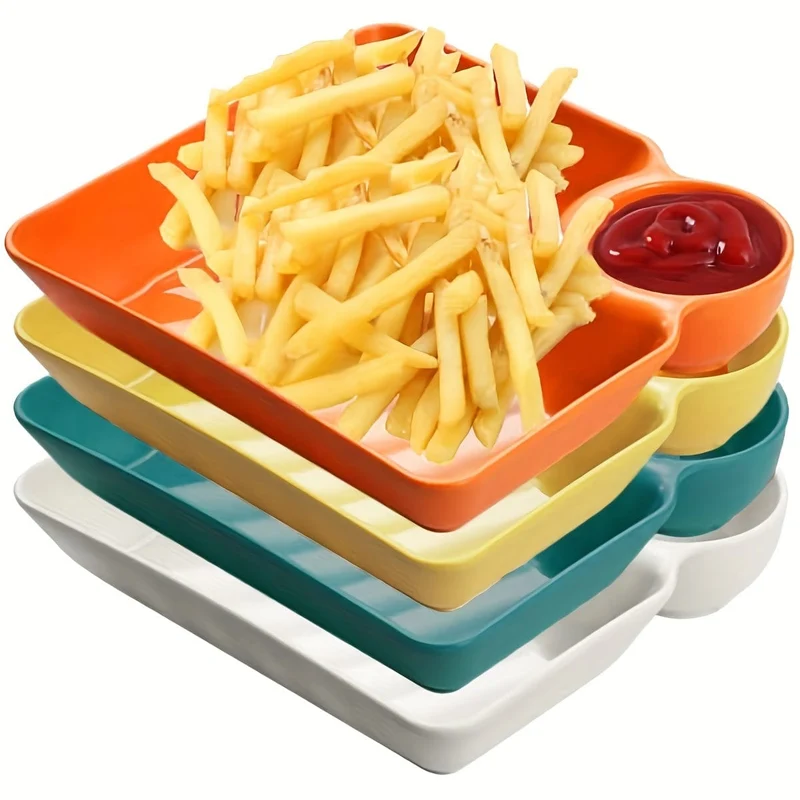 4-teiliges unzerbrechliches Servierplatten-Set, Kartoffelchip-Teller, stabiler Snack-Teller, Sushi-Teller, 18.54 cm x 16.76 cm große Servierschalen für Vorspeisen, Wurstwaren, Küchenutensilien, Küchenzubehör, Küchenhelfer