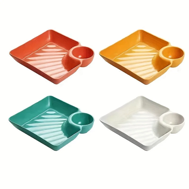 4-teiliges unzerbrechliches Servierplatten-Set, Kartoffelchip-Teller, stabiler Snack-Teller, Sushi-Teller, 18.54 cm x 16.76 cm große Servierschalen für Vorspeisen, Wurstwaren, Küchenutensilien, Küchenzubehör, Küchenhelfer