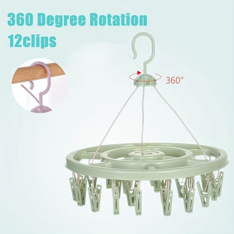 1 Stück 12 Clip runder Wäscheständer aus Kunststoff, 360 Grad winddicht, zum Aufhängen von Socken, multifunktionaler Kleiderbügel für Kleinkinder, Kleiderbügel, Haken, Unterwäscheständer, Kinder-Clip-Wäscheständer für die Garderobenveredelung