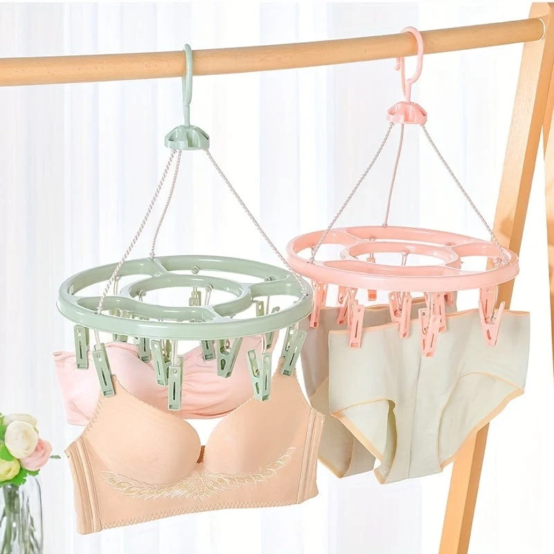 1 Stück 12 Clip runder Wäscheständer aus Kunststoff, 360 Grad winddicht, zum Aufhängen von Socken, multifunktionaler Kleiderbügel für Kleinkinder, Kleiderbügel, Haken, Unterwäscheständer, Kinder-Clip-Wäscheständer für die Garderobenveredelung