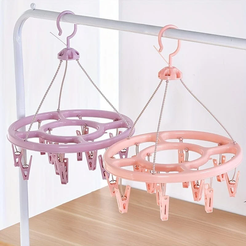 1 Stück 12 Clip runder Wäscheständer aus Kunststoff, 360 Grad winddicht, zum Aufhängen von Socken, multifunktionaler Kleiderbügel für Kleinkinder, Kleiderbügel, Haken, Unterwäscheständer, Kinder-Clip-Wäscheständer für die Garderobenveredelung