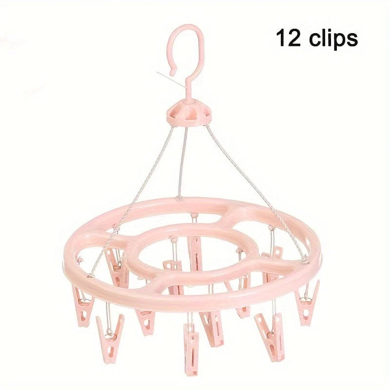 1 Stück 12 Clip runder Wäscheständer aus Kunststoff, 360 Grad winddicht, zum Aufhängen von Socken, multifunktionaler Kleiderbügel für Kleinkinder, Kleiderbügel, Haken, Unterwäscheständer, Kinder-Clip-Wäscheständer für die Garderobenveredelung