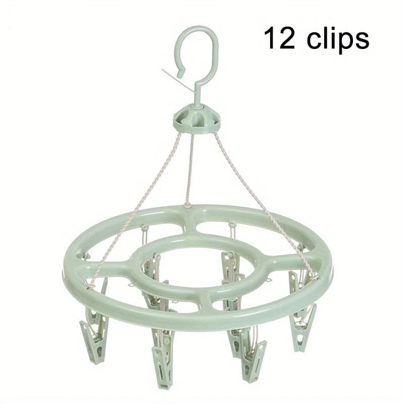 1 Stück 12 Clip runder Wäscheständer aus Kunststoff, 360 Grad winddicht, zum Aufhängen von Socken, multifunktionaler Kleiderbügel für Kleinkinder, Kleiderbügel, Haken, Unterwäscheständer, Kinder-Clip-Wäscheständer für die Garderobenveredelung