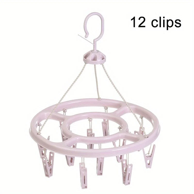 1 Stück 12 Clip runder Wäscheständer aus Kunststoff, 360 Grad winddicht, zum Aufhängen von Socken, multifunktionaler Kleiderbügel für Kleinkinder, Kleiderbügel, Haken, Unterwäscheständer, Kinder-Clip-Wäscheständer für die Garderobenveredelung