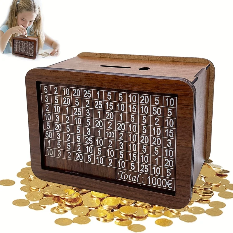 Thekenbank aus Holz, Aufbewahrungsbox aus Holz für die Theke, Geldsparbox, Münzbank, dekorative Vitrine, Sparschwein, Heimbibliotheksdekoration, Geldaufbewahrungsbox für Erwachsene und Kinder