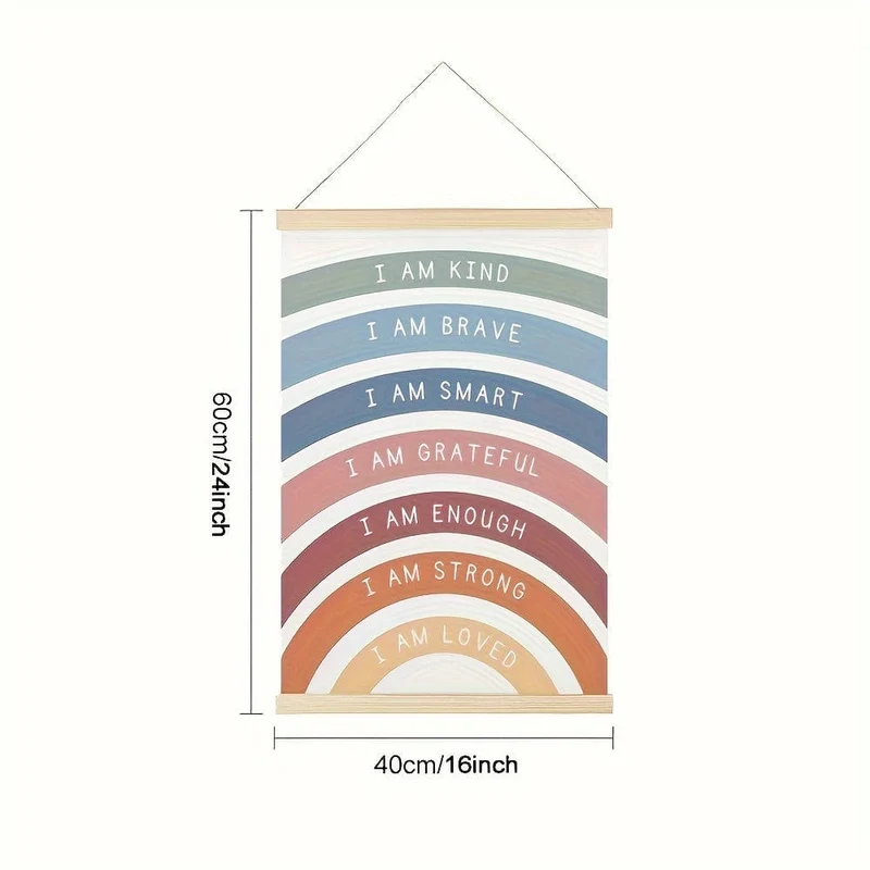 1 Stück Holz-Poster zum Aufhängen, Wanddekoration für Spielzimmer, Regenbogen-Affirmationsdruck, Boho-Klassenzimmerdekoration, Kinder-Affirmationsposter, Wanddekoration, Heimdekoration, Wandkunst, 16 x 24 cm