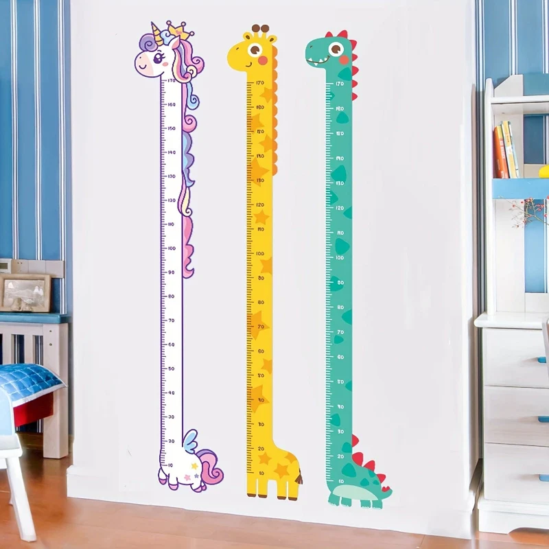 1 Stück Einhorn-Giraffe-Dinosaurier-Höhen-Wandaufkleber – kreativer Cartoon-Messhöhenaufkleber für Raum- und Heimdekoration – selbstklebend und abnehmbar