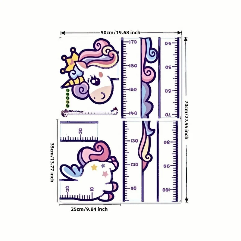 1 Stück Einhorn-Giraffe-Dinosaurier-Höhen-Wandaufkleber – kreativer Cartoon-Messhöhenaufkleber für Raum- und Heimdekoration – selbstklebend und abnehmbar