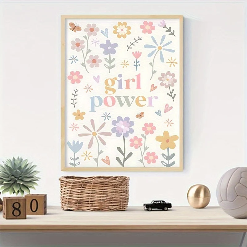 1 Stück Leinwandposter, moderne Kunst, Kinderzimmer-Holzschild, Dekor für Mädchen, Girl Power, Boho-Kinderzimmer, ideales Geschenk für Schlafzimmer, Wohnzimmer, Flur, Wandkunst, Wanddekoration, Herbstdekoration, Raumdekoration, ohne Rahmen