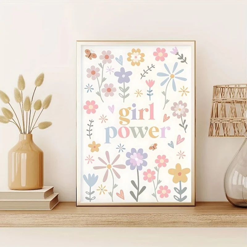 1 Stück Leinwandposter, moderne Kunst, Kinderzimmer-Holzschild, Dekor für Mädchen, Girl Power, Boho-Kinderzimmer, ideales Geschenk für Schlafzimmer, Wohnzimmer, Flur, Wandkunst, Wanddekoration, Herbstdekoration, Raumdekoration, ohne Rahmen