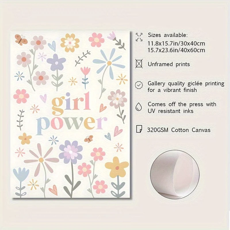1 Stück Leinwandposter, moderne Kunst, Kinderzimmer-Holzschild, Dekor für Mädchen, Girl Power, Boho-Kinderzimmer, ideales Geschenk für Schlafzimmer, Wohnzimmer, Flur, Wandkunst, Wanddekoration, Herbstdekoration, Raumdekoration, ohne Rahmen