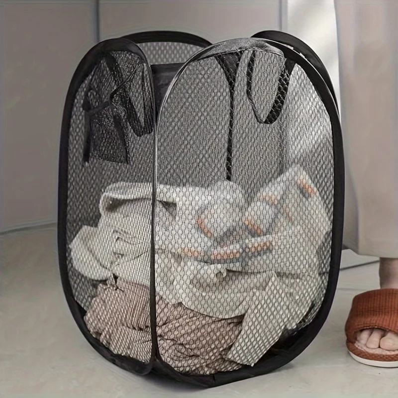 1-teiliger faltbarer Wäschekorb, Organizer für schmutzige Kleidung, Aufbewahrungstasche aus Netzstoff für Badezimmerkleidung, hängender Wandkorb für den Haushalt, Wäscheorganisation und Aufbewahrungszubehör für Badezimmer, Schlafzimmer, Waschküche, Wohnheim