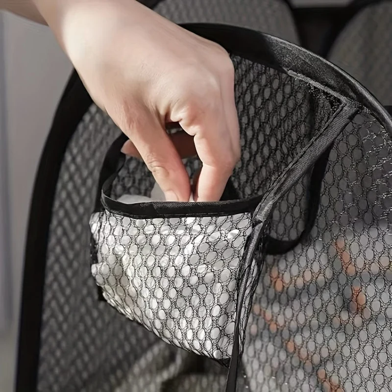 1-teiliger faltbarer Wäschekorb, Organizer für schmutzige Kleidung, Aufbewahrungstasche aus Netzstoff für Badezimmerkleidung, hängender Wandkorb für den Haushalt, Wäscheorganisation und Aufbewahrungszubehör für Badezimmer, Schlafzimmer, Waschküche, Wohnheim