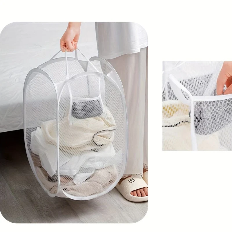 1-teiliger faltbarer Wäschekorb, Organizer für schmutzige Kleidung, Aufbewahrungstasche aus Netzstoff für Badezimmerkleidung, hängender Wandkorb für den Haushalt, Wäscheorganisation und Aufbewahrungszubehör für Badezimmer, Schlafzimmer, Waschküche, Wohnheim