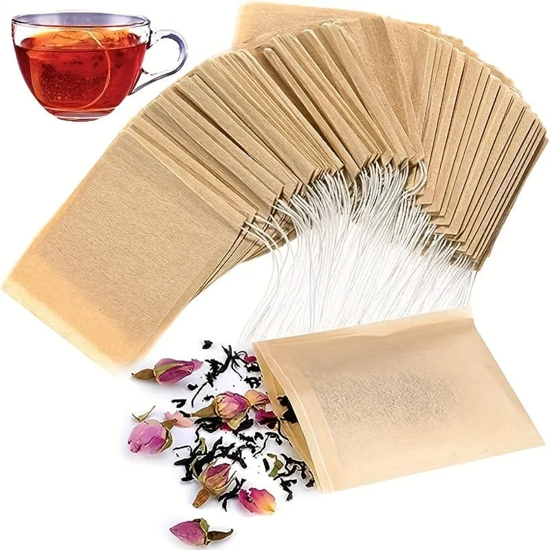 100 Stück Einweg-Teefilterbeutel für losen Tee, Holzzellstoff, biologisch abbaubar, kompostierbar, ungebleicht, leere Tee-Einweichbeutel mit Zugschnur, 100 Beutel (7.01 cm x 8.0 cm)