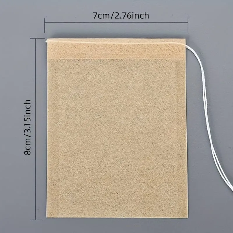 100 Stück Einweg-Teefilterbeutel für losen Tee, Holzzellstoff, biologisch abbaubar, kompostierbar, ungebleicht, leere Tee-Einweichbeutel mit Zugschnur, 100 Beutel (7.01 cm x 8.0 cm)