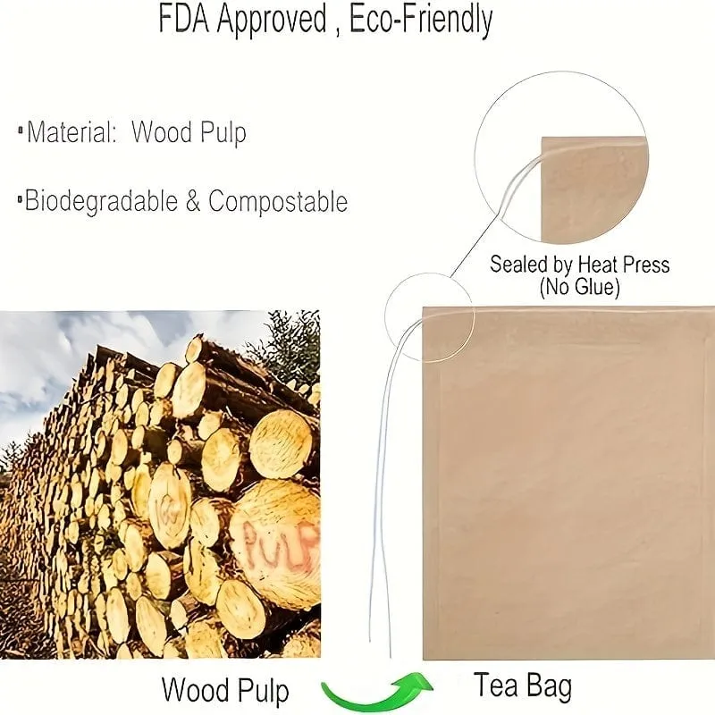 100 Stück Einweg-Teefilterbeutel für losen Tee, Holzzellstoff, biologisch abbaubar, kompostierbar, ungebleicht, leere Tee-Einweichbeutel mit Zugschnur, 100 Beutel (7.01 cm x 8.0 cm)