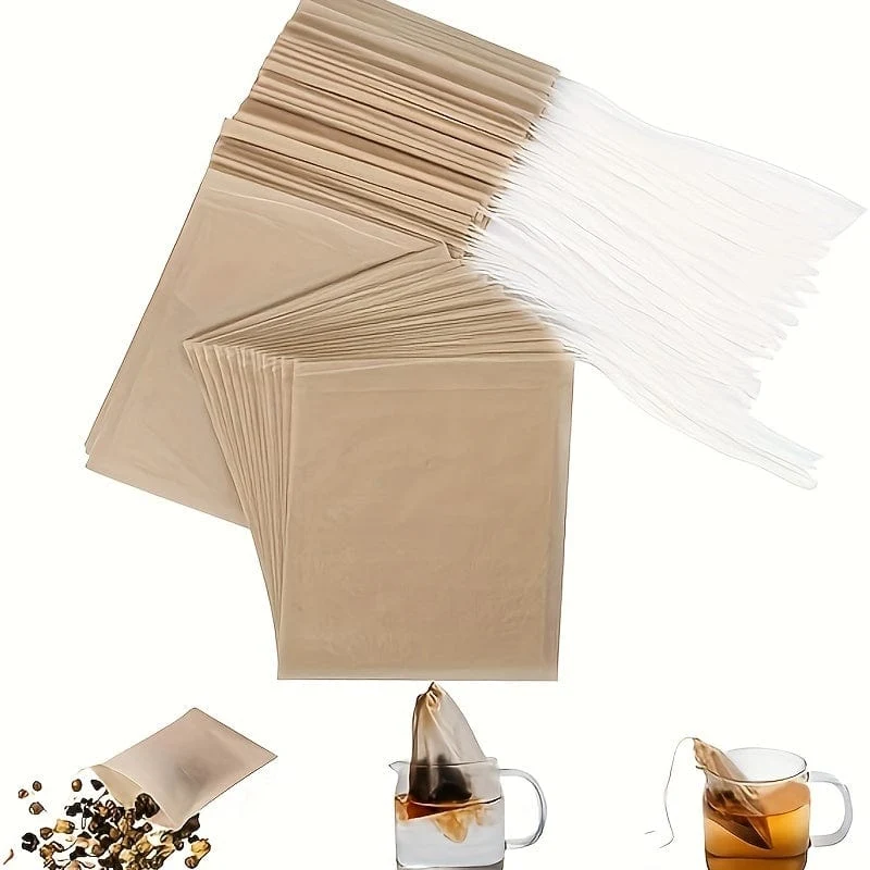 100 Stück Einweg-Teefilterbeutel für losen Tee, Holzzellstoff, biologisch abbaubar, kompostierbar, ungebleicht, leere Tee-Einweichbeutel mit Zugschnur, 100 Beutel (7.01 cm x 8.0 cm)