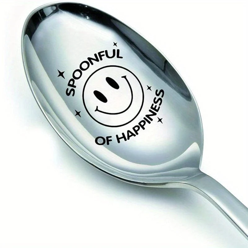 1 Stück „SPOONFUL OF HAPPINESS“ mit Gravur, lustiger Löffel, Edelstahllöffel, für Kaffee, Dessert, Tee, Eis, Haferflocken, Geschenklöffel für Party, Geburtstag, Weihnachtsgeschenke