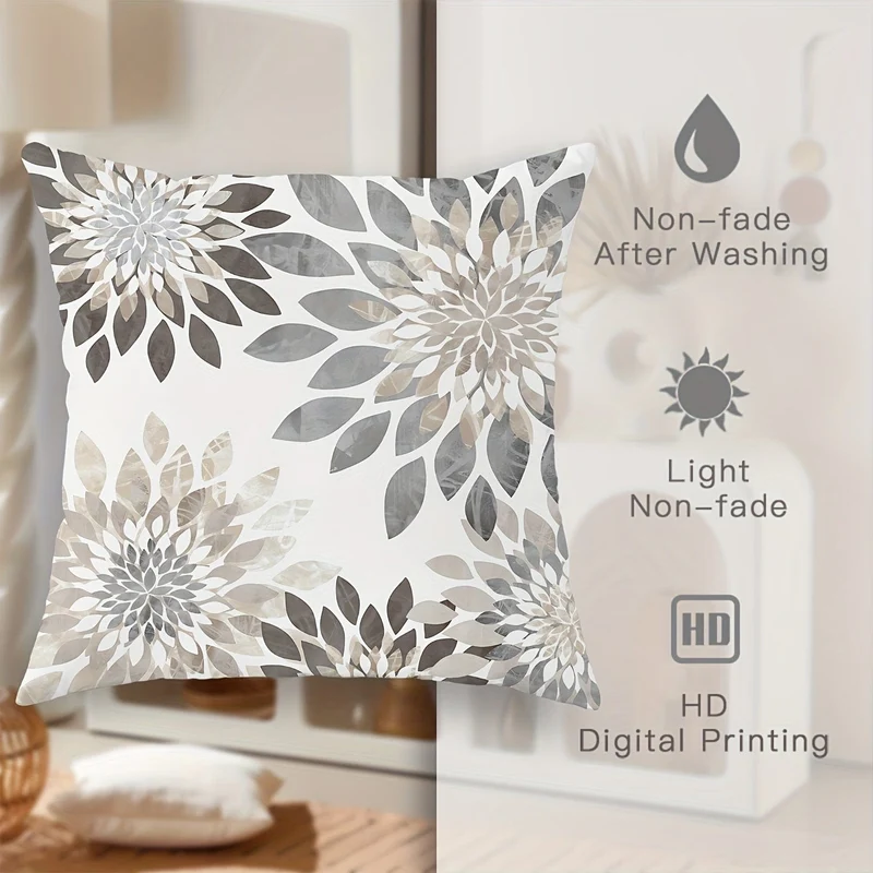 4 Stück, florale geometrische Blätter, botanische hellgraue Polyester-Kissenbezüge, moderne neutrale Kissenbezüge, dekorative Kissenbezüge 45 x 45 cm/18 "x 18" für Wohnzimmer, Schlafzimmer, Sofa, Bett, Dekoration