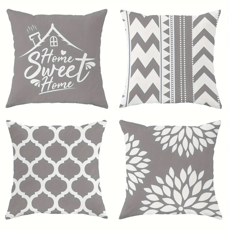 4 Stück, florale geometrische graue Polyester-Kissenbezüge, moderne abstrakte neutrale Kissenbezüge, dekorative Kissenbezüge 45 x 45 cm/18 "x 18" für Wohnzimmer, Schlafzimmer, Sofa, Bett, Dekoration