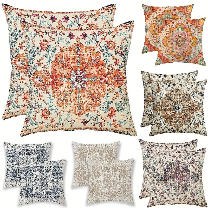 2 Stück Boho-Kissenbezug in Blau, Bohemian-Ethno-Stil, Teppichmuster, Kissenbezug für Sofa, Couch, Heimdekoration, 45.72 x 45.72 cm