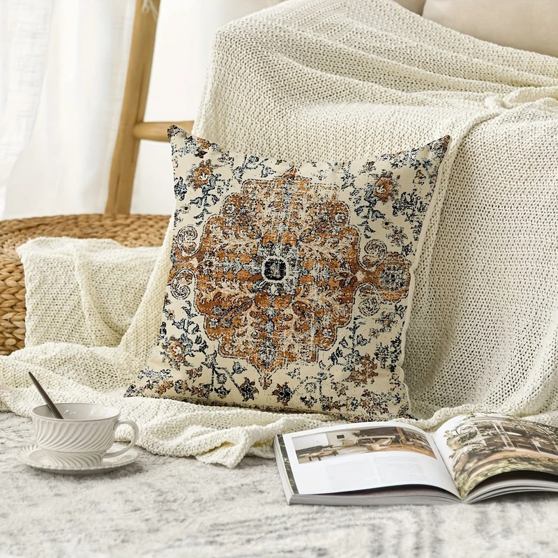 2 Stück Boho-Kissenbezug in Blau, Bohemian-Ethno-Stil, Teppichmuster, Kissenbezug für Sofa, Couch, Heimdekoration, 45.72 x 45.72 cm