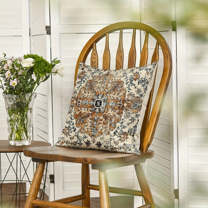 2 Stück Boho-Kissenbezug in Blau, Bohemian-Ethno-Stil, Teppichmuster, Kissenbezug für Sofa, Couch, Heimdekoration, 45.72 x 45.72 cm