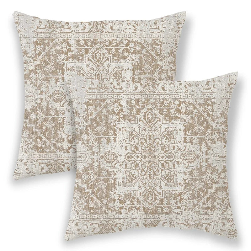 2 Stück Boho-Kissenbezug in Blau, Bohemian-Ethno-Stil, Teppichmuster, Kissenbezug für Sofa, Couch, Heimdekoration, 45.72 x 45.72 cm