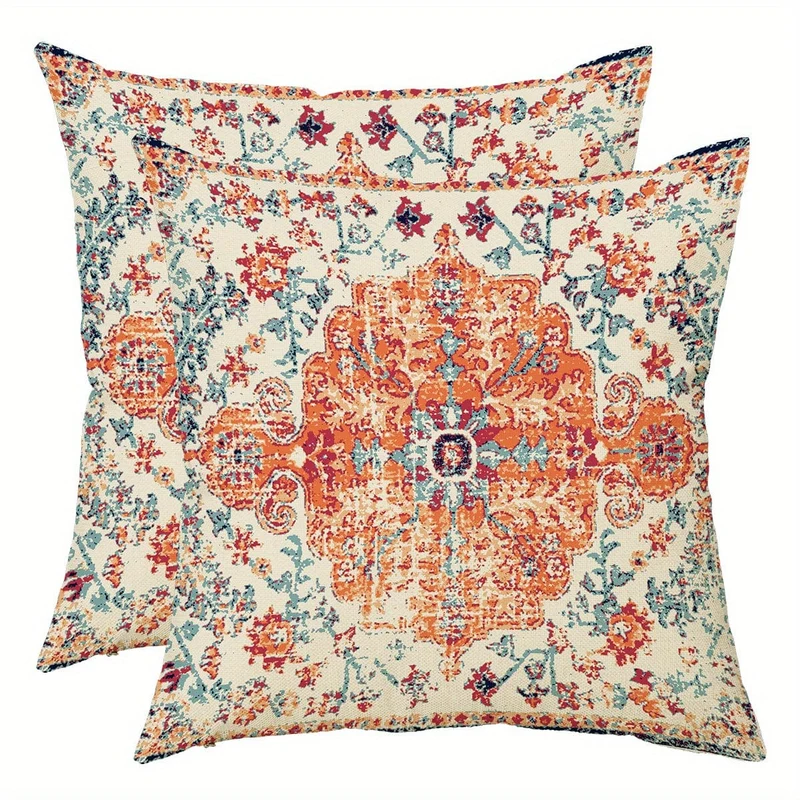 2 Stück Boho-Kissenbezug in Blau, Bohemian-Ethno-Stil, Teppichmuster, Kissenbezug für Sofa, Couch, Heimdekoration, 45.72 x 45.72 cm