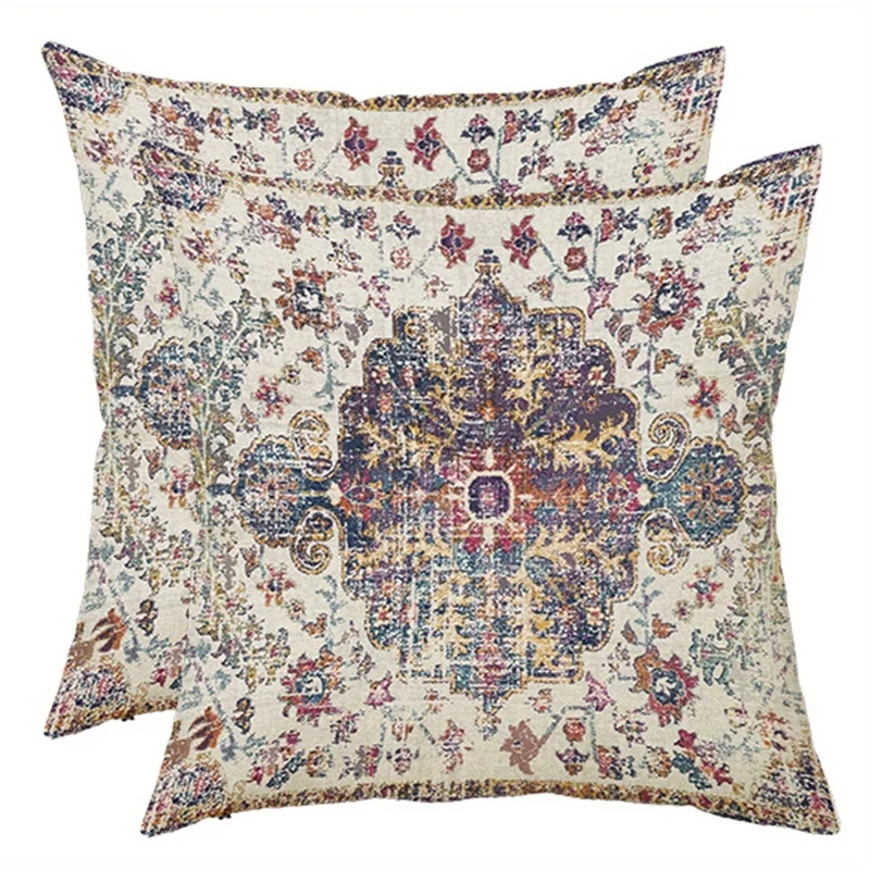 2 Stück Boho-Kissenbezug in Blau, Bohemian-Ethno-Stil, Teppichmuster, Kissenbezug für Sofa, Couch, Heimdekoration, 45.72 x 45.72 cm