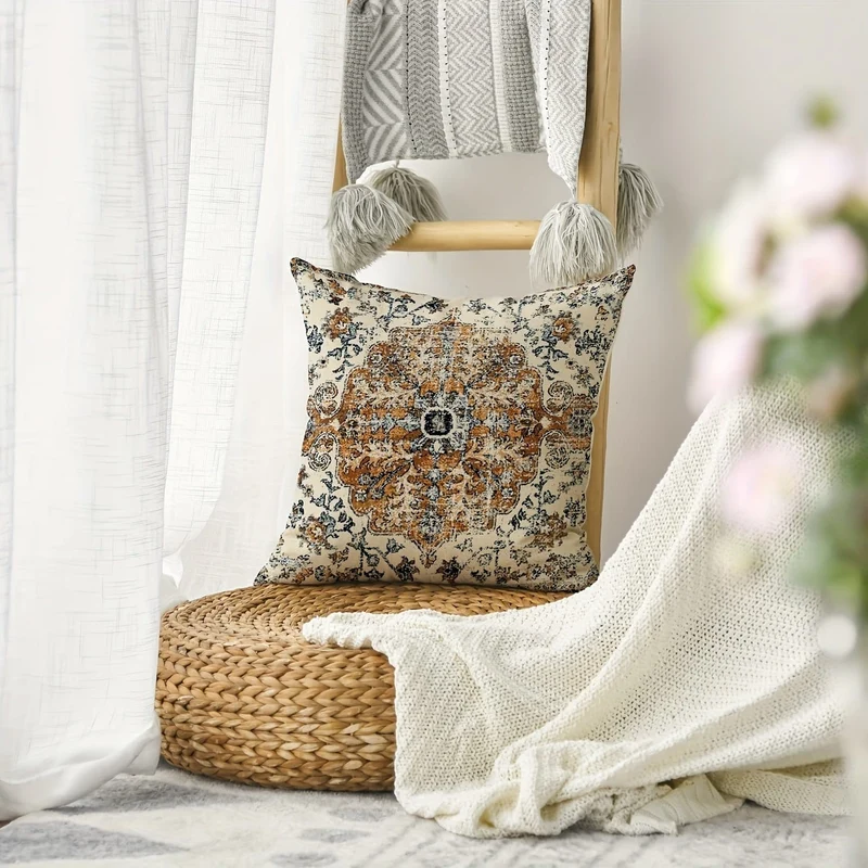 2 Stück Boho-Kissenbezug in Blau, Bohemian-Ethno-Stil, Teppichmuster, Kissenbezug für Sofa, Couch, Heimdekoration, 45.72 x 45.72 cm