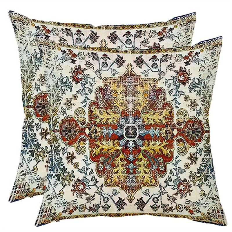 2 Stück Boho-Kissenbezug in Blau, Bohemian-Ethno-Stil, Teppichmuster, Kissenbezug für Sofa, Couch, Heimdekoration, 45.72 x 45.72 cm