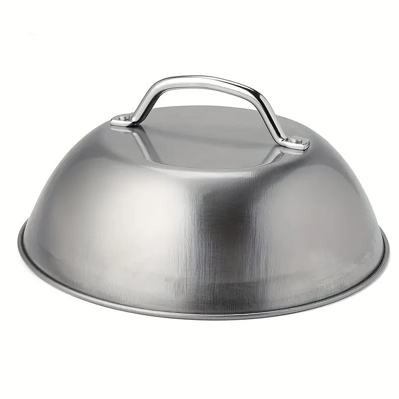 1 Stück Grillabzieher und Schmelzkuppel aus Edelstahl – perfekt zum Kochen im Freien und Camping – inkl. Topfdeckel und Kochgeschirrzubehör – ideal zum Zubereiten von Burgern und Schmelzen von Käse
