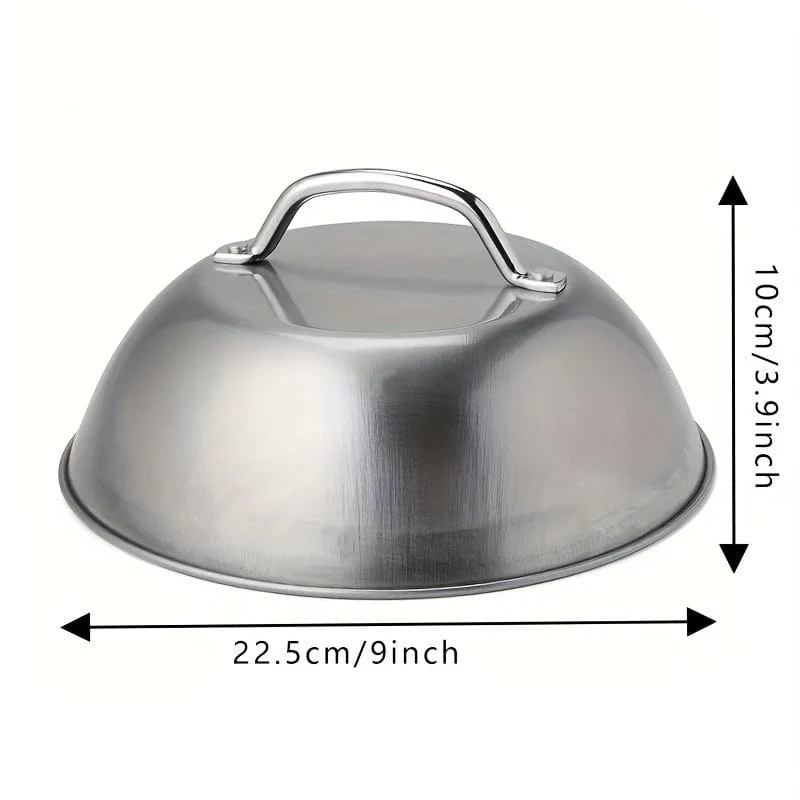 1 Stück Grillabzieher und Schmelzkuppel aus Edelstahl – perfekt zum Kochen im Freien und Camping – inkl. Topfdeckel und Kochgeschirrzubehör – ideal zum Zubereiten von Burgern und Schmelzen von Käse
