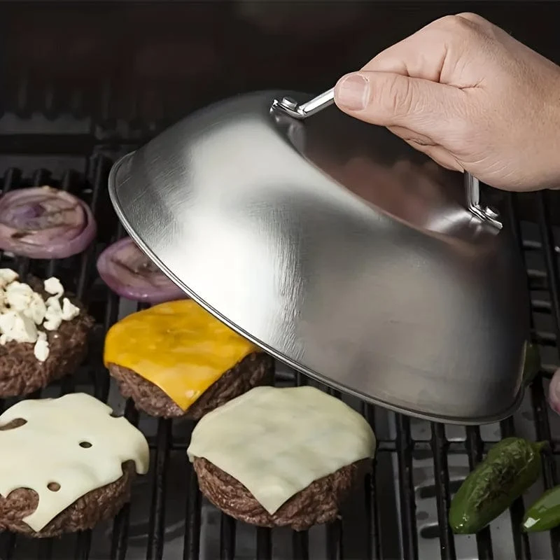 1 Stück Grillabzieher und Schmelzkuppel aus Edelstahl – perfekt zum Kochen im Freien und Camping – inkl. Topfdeckel und Kochgeschirrzubehör – ideal zum Zubereiten von Burgern und Schmelzen von Käse