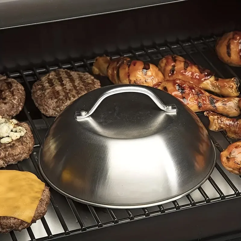 1 Stück Grillabzieher und Schmelzkuppel aus Edelstahl – perfekt zum Kochen im Freien und Camping – inkl. Topfdeckel und Kochgeschirrzubehör – ideal zum Zubereiten von Burgern und Schmelzen von Käse