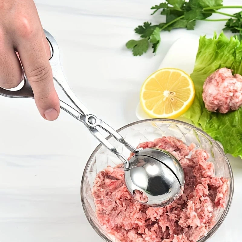 1 Stück Fleischbällchenformer, Fleischbällchenformer aus Edelstahl mit Antihaftbeschichtung, Zange, Cake-Pop-Fleischbällchenformer, Eiszange, Keksteigschaufel für die Küche